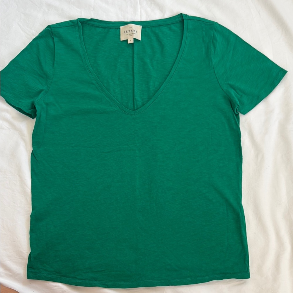 Sézane Malcom Green Short Sleeve T-Shirt Size S